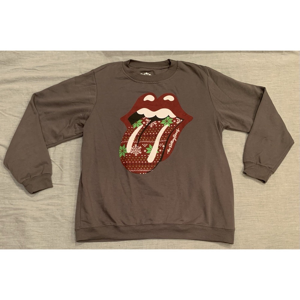 Christmas Sweater Women's Size XL Rolling Stones Gray Holiday Pullover Crew Neck